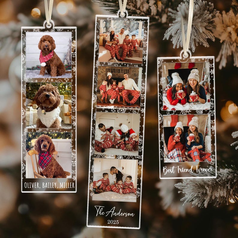 Personalized Photo Strip Ornament, Custom Family Photo Christmas Ornament, Besties Xmas Gift, Pet 1st Christmas Keepsake, Picture Keepsake