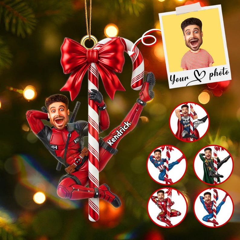 Custom Photo Funny Hero Ornament - Personalized Gifts For Christmas, Custom Funny Christmas Photo Ornament, Christmas Ornament