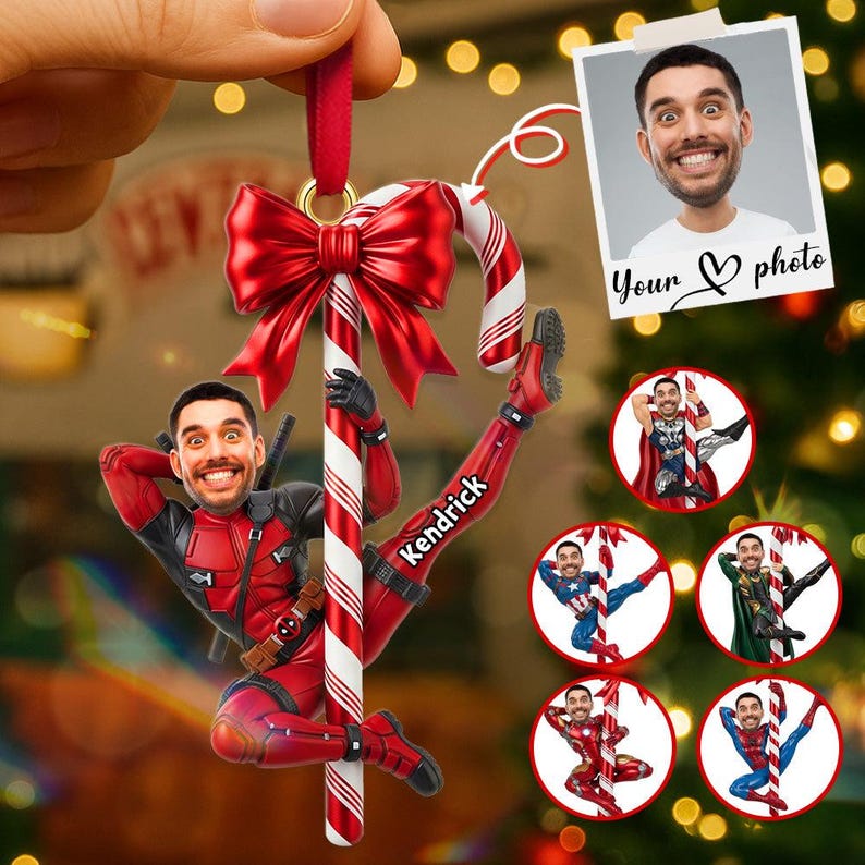 Custom Photo Funny Hero Ornament - Personalized Gifts For Christmas, Custom Funny Christmas Photo Ornament, Christmas Ornament
