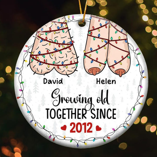 Funny Christmas Ornament for Couple, Personalized I Want To Grow Old With You Keepsake, Holiday Gift for Husband Wife,Present for Old Couple