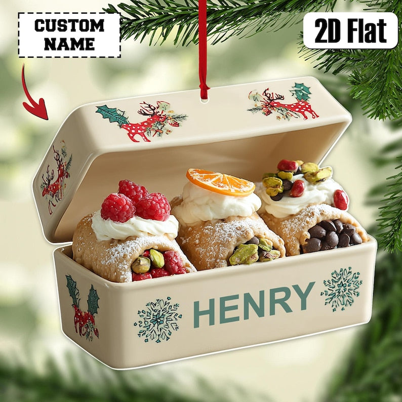 Custom Bakery Ornament Acrylic | Personalized Cannoli Box Holiday Decor | Christmas Fake Food Hanger | Cute Name Gift for Food Lovers