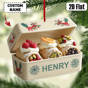 Custom Bakery Ornament Acrylic | Personalized Cannoli Box Holiday Decor | Christmas Fake Food Hanger | Cute Name Gift for Food Lovers