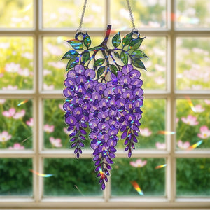 Wisteria Art Acrylic Suncatcher, Elegant Botanical Window Hanging, Light-Reflecting Spring Decor, Perfect Gift for Plant Lovers, for Mom