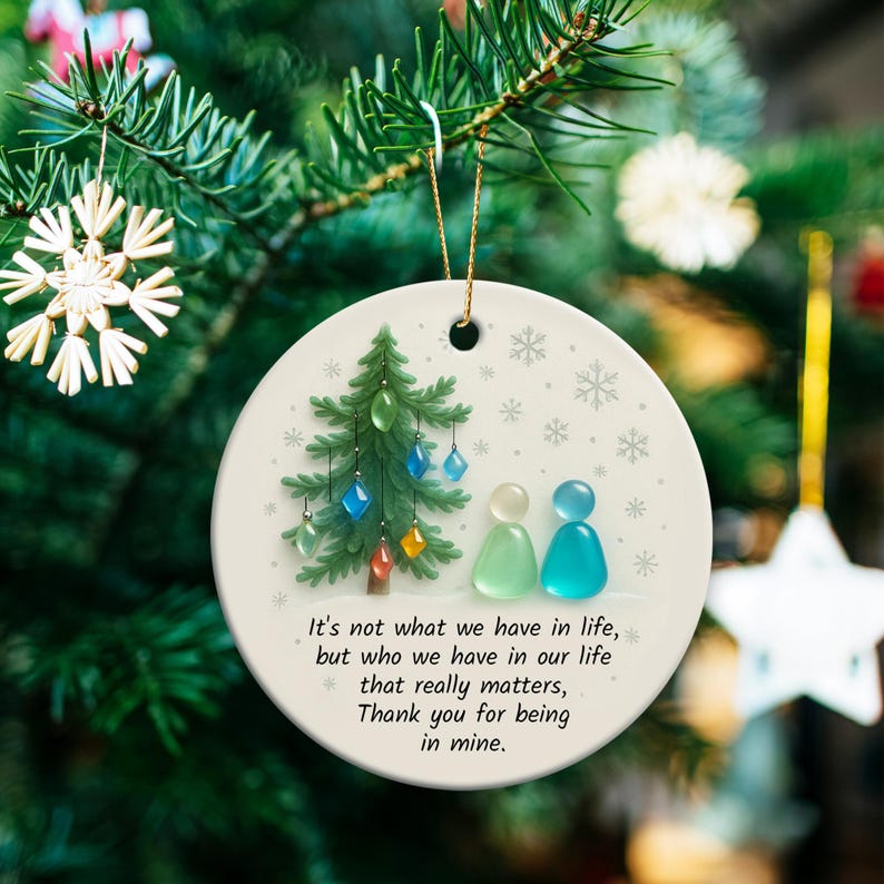 Sea Glass 2D Effect Print Ornament, Timeless Friendship Keepsake, Friends Christmas Gift, Best Friends Ornament, Sea Glass Art BFF Ornament