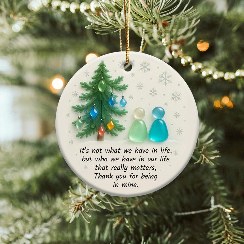 Sea Glass 2D Effect Print Ornament, Timeless Friendship Keepsake, Friends Christmas Gift, Best Friends Ornament, Sea Glass Art BFF Ornament