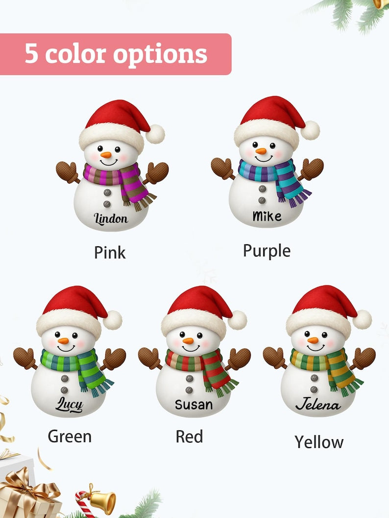 Personalized Snowman Christmas Ornaments, Custom Name Snowman Decor, Customizable Snowman Christmas Tree Decorations, Christmas, Family, Kid