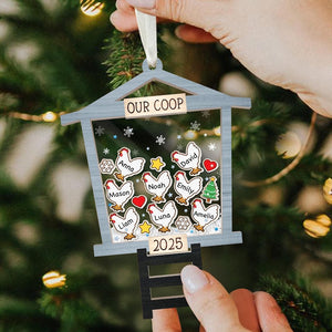 Personalized Chicken Coop Ornament 2025 Custom Family Name Christmas Ornament, Funny Farmhouse Gift for Chicken Lovers