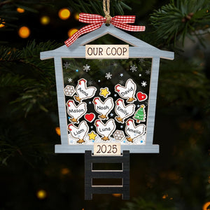 Personalized Chicken Coop Ornament 2025 Custom Family Name Christmas Ornament, Funny Farmhouse Gift for Chicken Lovers