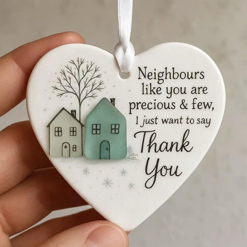 Thank You Neighbours Heart Ornament 2025 Sea Glass Appreciation Gift, Christmas Keepsake for Neighbor