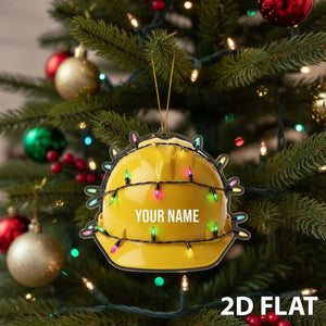 Personalized Hard Hat 2D FLAT Ornament, Custom Name Construction Worker Christmas Decoration, Builder Holiday Gift, Safety Helmet Xmas Decor