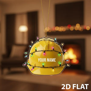 Personalized Hard Hat 2D FLAT Ornament, Custom Name Construction Worker Christmas Decoration, Builder Holiday Gift, Safety Helmet Xmas Decor