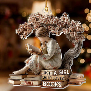 Custom Book Lover Christmas Ornament, Gift For Readers, Reading Girl Keepsake, Bookworm Gift, Library Decor, Literature 2D Flat Ornament