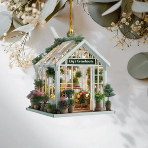 Personalized Name Garden House 2D FLAT Ornament, Custom Name Greenhouse Acrylic Ornament, Plant Ornament Christmas, Gift For Plant Lovers