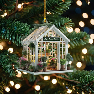 Personalized Name Garden House 2D FLAT Ornament, Custom Name Greenhouse Acrylic Ornament, Plant Ornament Christmas, Gift For Plant Lovers