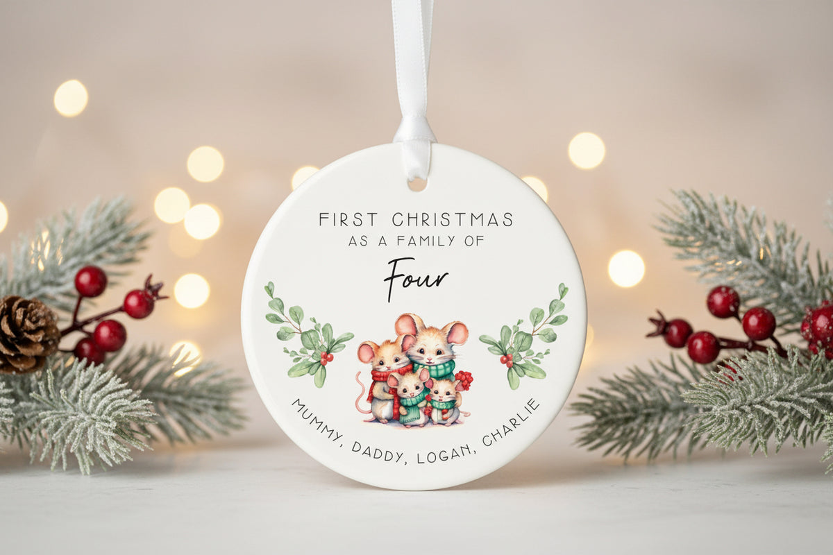Personalised Family Christmas Ornament Custom Names First Christmas as a Family Keepsake Ceramic Bauble