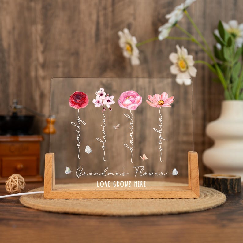 Custom Grandmas Garden Night Light: Unique Gifts for Grandma,Birth Flower Lamp,Moms Garden Night Lamp,Bedroom Night Lamp,Mothers Day Gifts