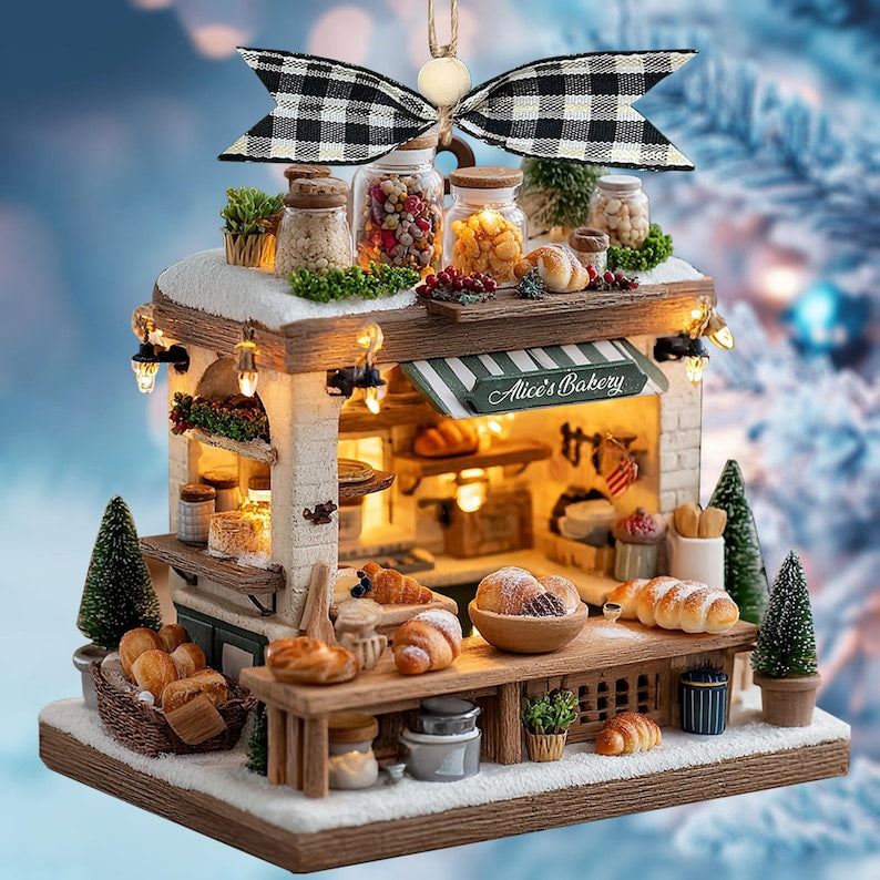 Personalized Mini Bakery Christmas Ornament, 2D Glat Rustic Bread Shop Tree Decoration Gift For Bakers Custom Name Ornament