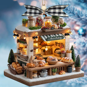 Personalized Mini Bakery Christmas Ornament, 2D Glat Rustic Bread Shop Tree Decoration Gift For Bakers Custom Name Ornament