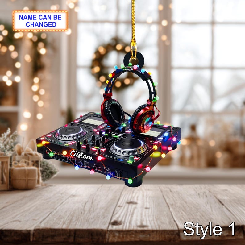 Personalized DJ Christmas Ornament, Custom Name Flat 2D Acrylic Ornament, Music Lover Gift for Him, DJ Headphones Holiday Keepsake Gifts