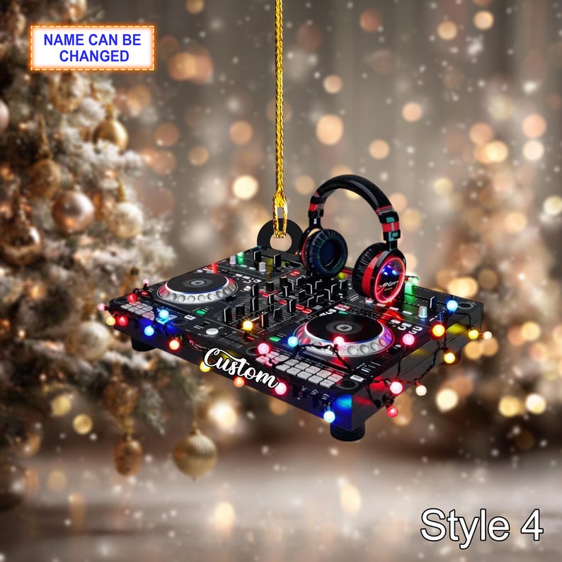 Personalized DJ Christmas Ornament, Custom Name Flat 2D Acrylic Ornament, Music Lover Gift for Him, DJ Headphones Holiday Keepsake Gifts
