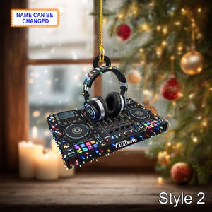 Personalized DJ Christmas Ornament, Custom Name Flat 2D Acrylic Ornament, Music Lover Gift for Him, DJ Headphones Holiday Keepsake Gifts