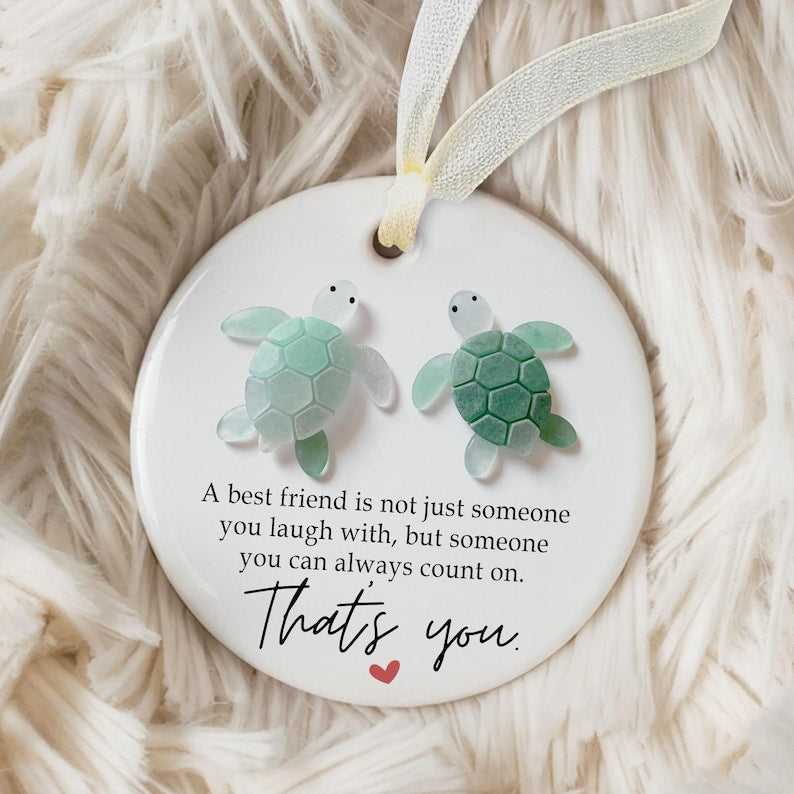 Personalized Sea Glass Friendship Ornament, Best Friend Christmas Decor Gift, Timeless Ceramic Besties Keepsake Gift, Christmas Tree Hanging