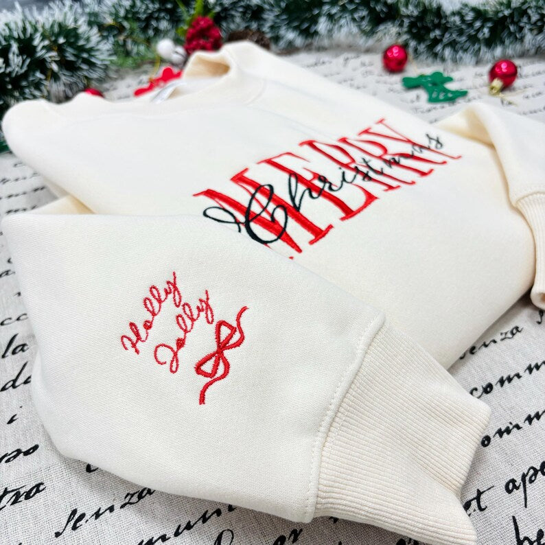 Embroidered Merry Christmas Sweatshirt, Christmas Embroidered Shirt, Custom Name Christmas, Christmas Hoodie, Family Merry Christmas