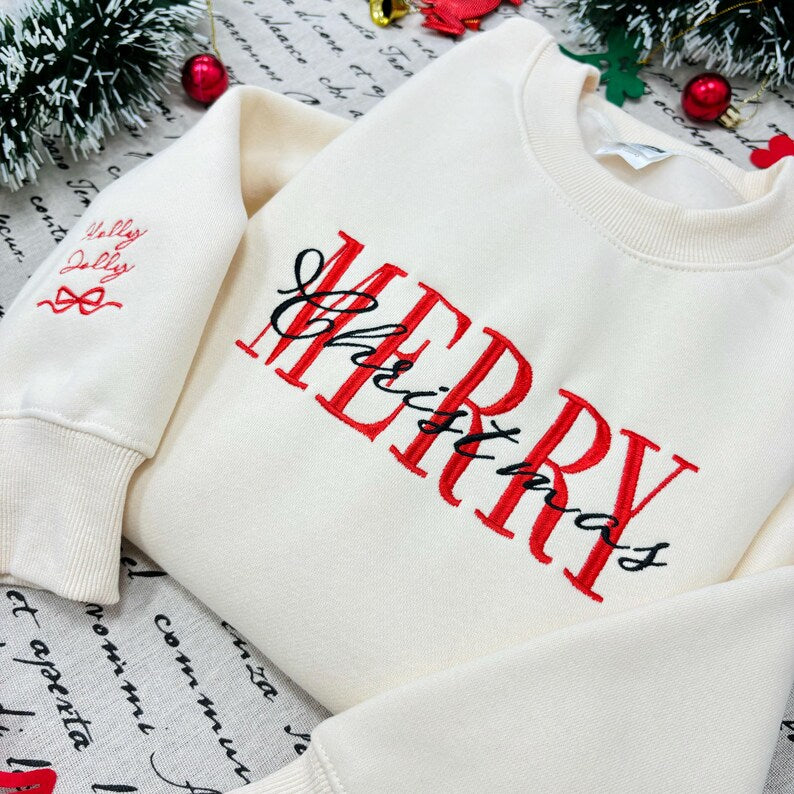 Embroidered Merry Christmas Sweatshirt, Christmas Embroidered Shirt, Custom Name Christmas, Christmas Hoodie, Family Merry Christmas
