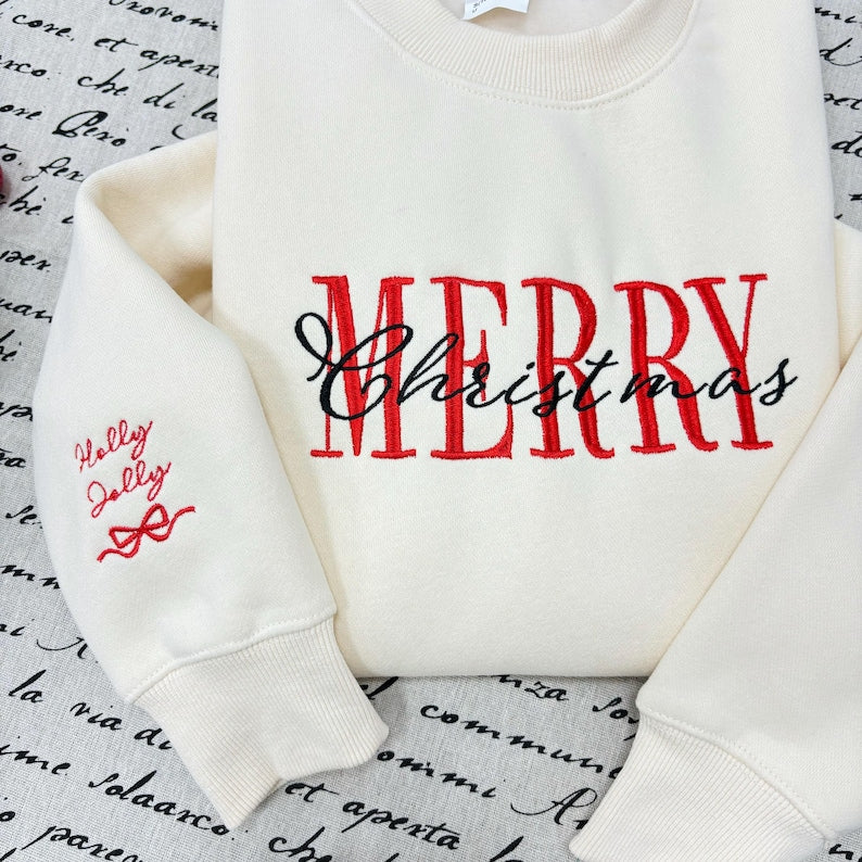 Embroidered Merry Christmas Sweatshirt, Christmas Embroidered Shirt, Custom Name Christmas, Christmas Hoodie, Family Merry Christmas