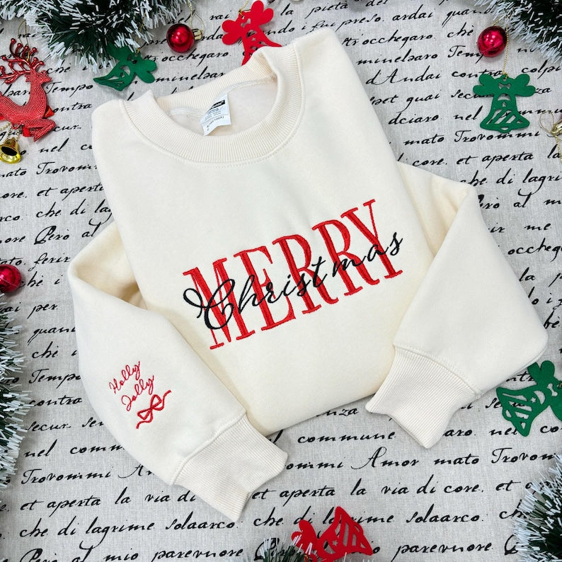 Embroidered Merry Christmas Sweatshirt, Christmas Embroidered Shirt, Custom Name Christmas, Christmas Hoodie, Family Merry Christmas