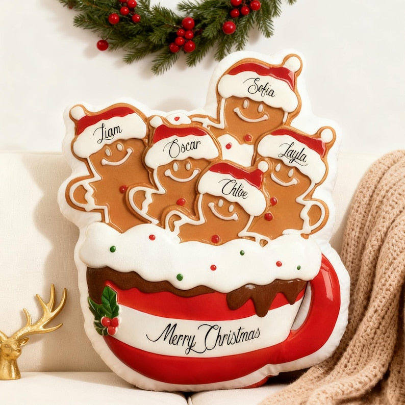 Personalized Christmas Pillow Doll,Custom Gingerbread Ornament Pillow,Family Photo Pillow,Unique Christmas Toy,Christmas Ornament Party Gift