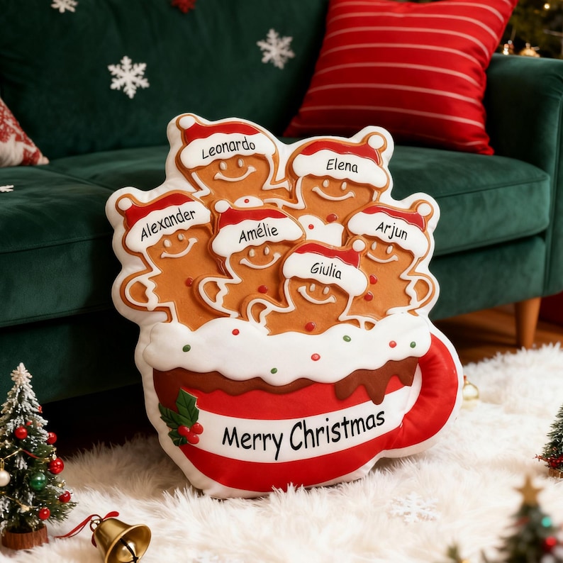 Personalized Christmas Pillow Doll,Custom Gingerbread Ornament Pillow,Family Photo Pillow,Unique Christmas Toy,Christmas Ornament Party Gift