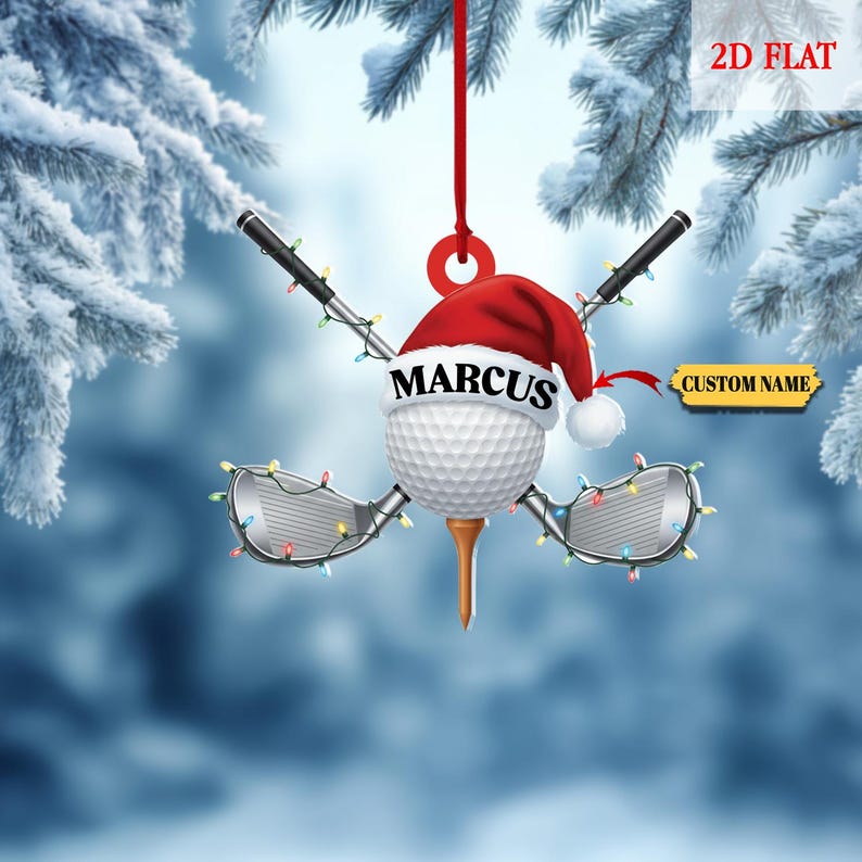 Personalized Golf 2d Flat Acrylic Ornament, Golfer Christmas Ornament, Golf Lover Ornament, Gift For Golf Players, Golf Club Ornament