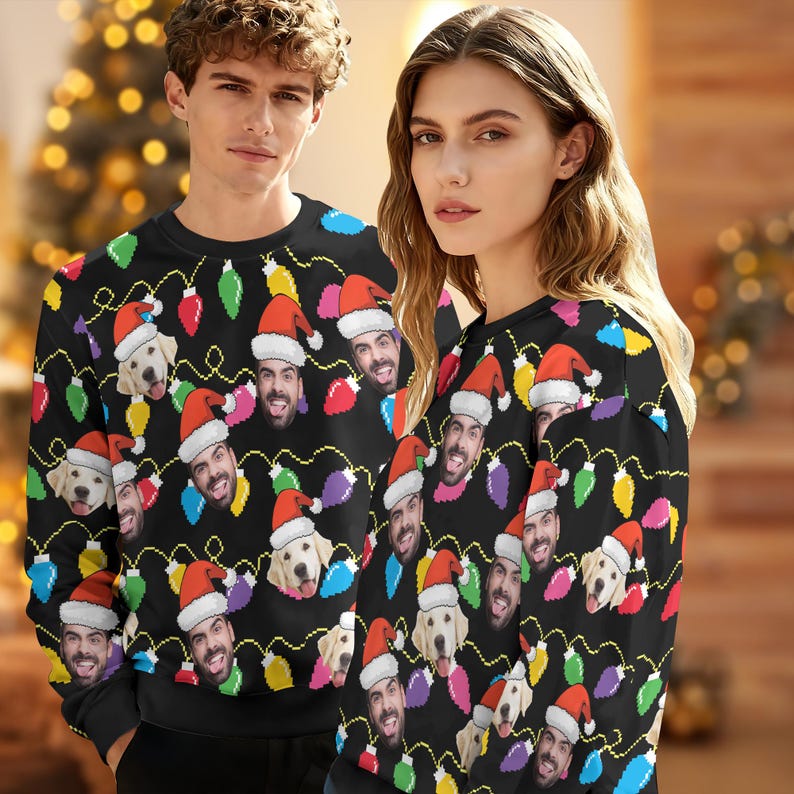 Custom Christmas Ugly Sweater,Personalize Face Sweatshirt,Funny Sweatshirt for Family/Friends,Christmas Ugly Sweater Party Christmas Gifts