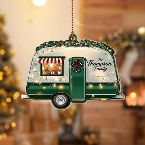 Christmas Camper 2D Flat Ornament, Personalized Family Name Acrylic Keepsake, RV Travel Gift