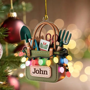 Custom Name Garden Tool Christmas Ornament, Christmas Tree Hanging Decoration, Flat 2D Ornament Acrylic/Wooden, Gardening Lover Gift