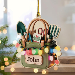Custom Name Garden Tool Christmas Ornament, Christmas Tree Hanging Decoration, Flat 2D Ornament Acrylic/Wooden, Gardening Lover Gift