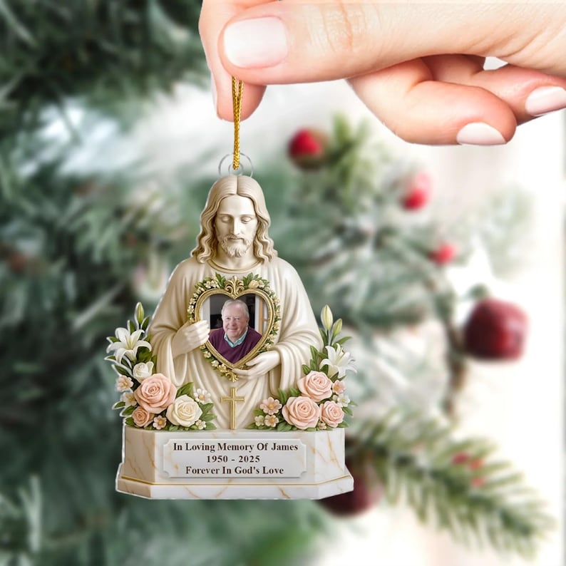 Personalized Memorial Ornament with Photo Forever in God s Love Acrylic Keepsake Christian Remembrance Gift for Loss of Loved One