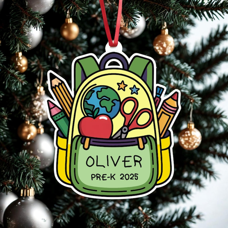 Personalized Kid School Backpack Ornament: Custom Keepsake for Student, Class of 2025