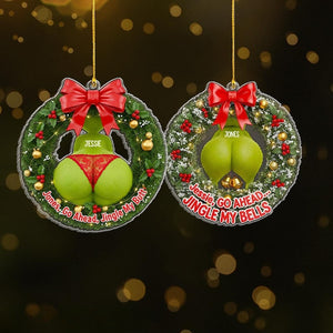 Personalized Green Monster Couple Christmas Ornament, I Adore You, Custom Holiday Tree Decoration, Flat 2D Ornament, Merry Greenmas Gift