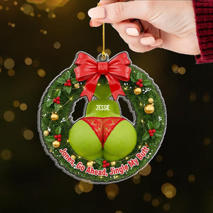 Personalized Green Monster Couple Christmas Ornament, I Adore You, Custom Holiday Tree Decoration, Flat 2D Ornament, Merry Greenmas Gift