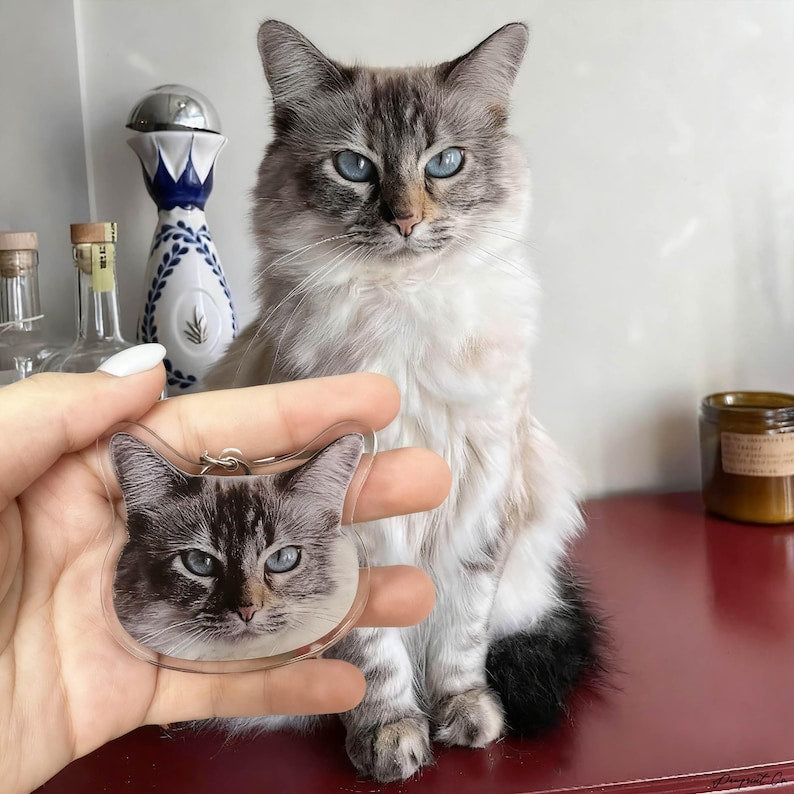 Personalized Dog Keychain, Custom Tabby Cat Keyring, Unique Cat Mom Gift, Custom Pet Photo Keychain, Christmas Gift for Cat Lovers