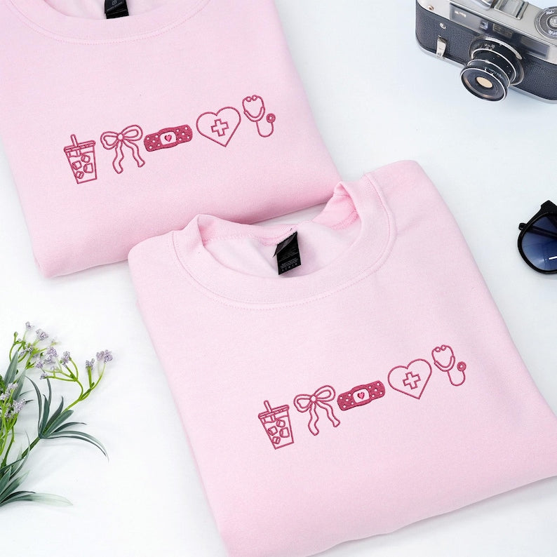 Embroidered Nurse Sweatshirt - Coquette Bow, Personalized CNA Crewneck - Nursing Student Sweatshirt For Her il_794xN.7276167820_dtat.jpg