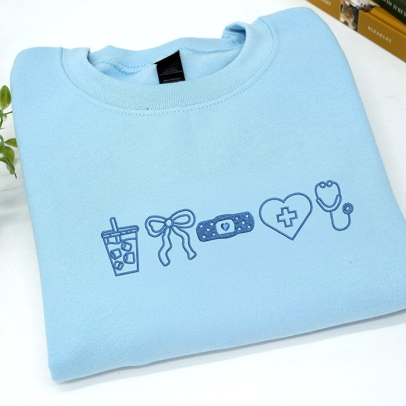 Embroidered Nurse Sweatshirt - Coquette Bow, Personalized CNA Crewneck - Nursing Student Sweatshirt For Her il_794xN.7276167832_nq48.jpg