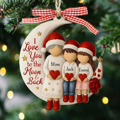 Custom Grandma and Grandson Ornament,  Grandkids Gift, Flat 2d I love you to the moon and back Wood ornament, Grandma Christmas keepsake