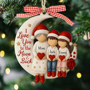 Custom Grandma and Grandson Ornament,  Grandkids Gift, Flat 2d I love you to the moon and back Wood ornament, Grandma Christmas keepsake