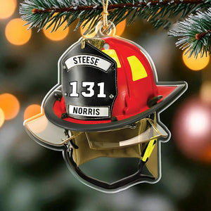 Personalized Firefighter Number & Name Ornament, Firefighter Helmet Decoration for Tree, Gift for Fireman, Gift for First Responder