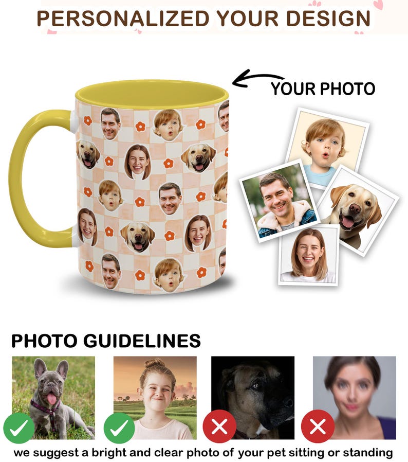 Custom Photo Mug with Faces for Family Friend Couple Pet Lovers, Personalized Cup with Photo, Custom Mug Photo, Custom Coffee Cup