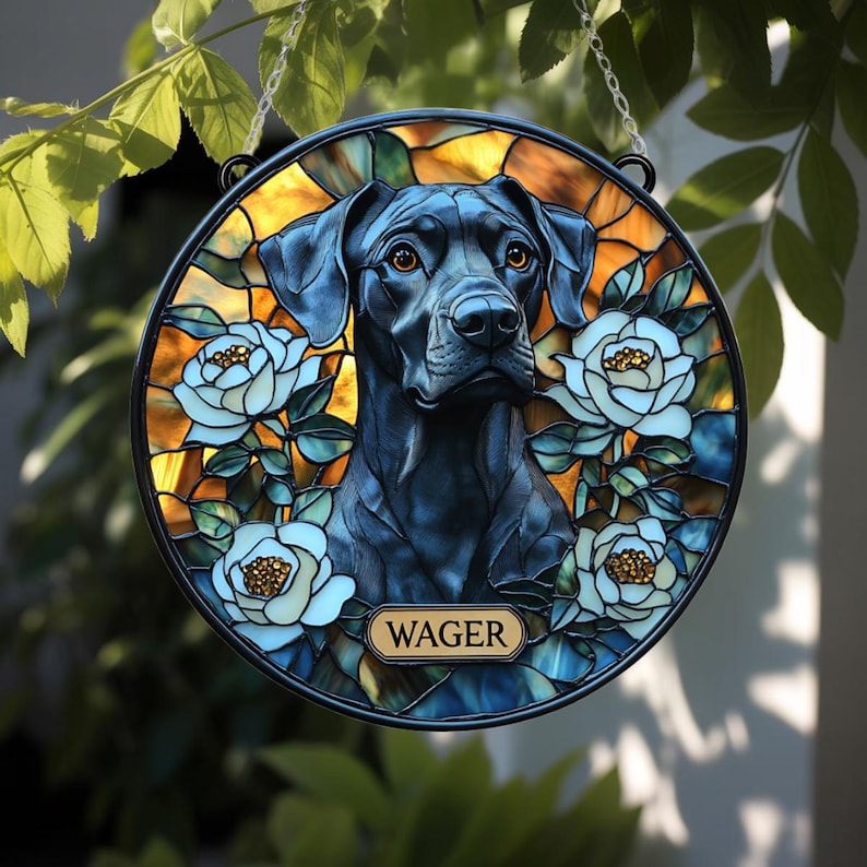 Custom Pet Portrait Stained Glass Suncatcher, Stained Glass Dog Memorial, Custom Dog Portrait from Photo, Pet Memorial Gift, Window hangings