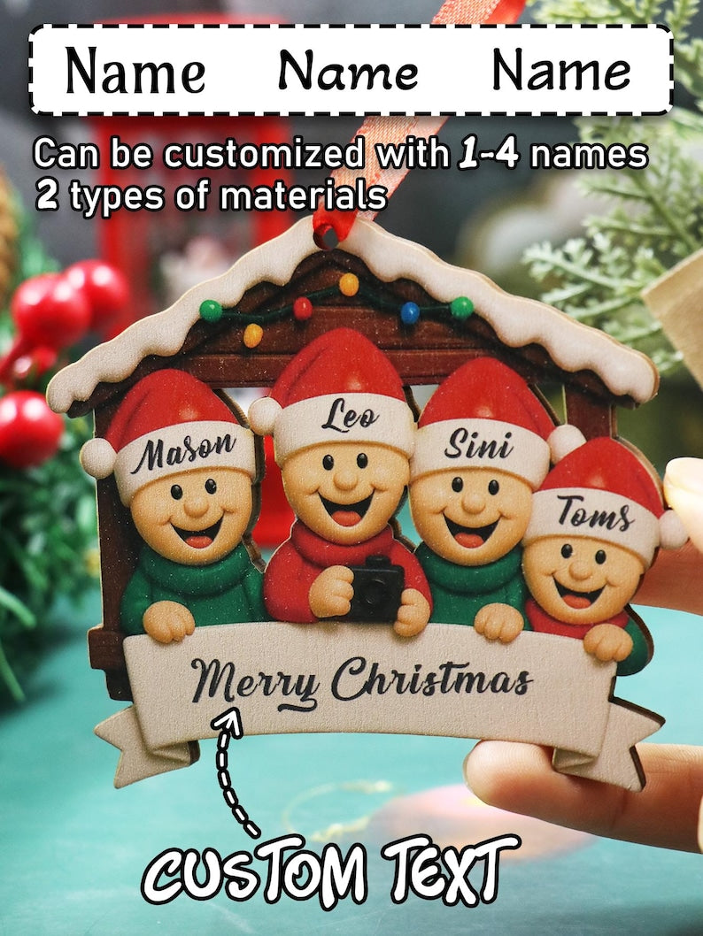 Custom Text Christmas Decorations, Personalized Christmas Tree Decorations, Customizable 1-4 Names Ornaments, Home Decor, Christmas, Family